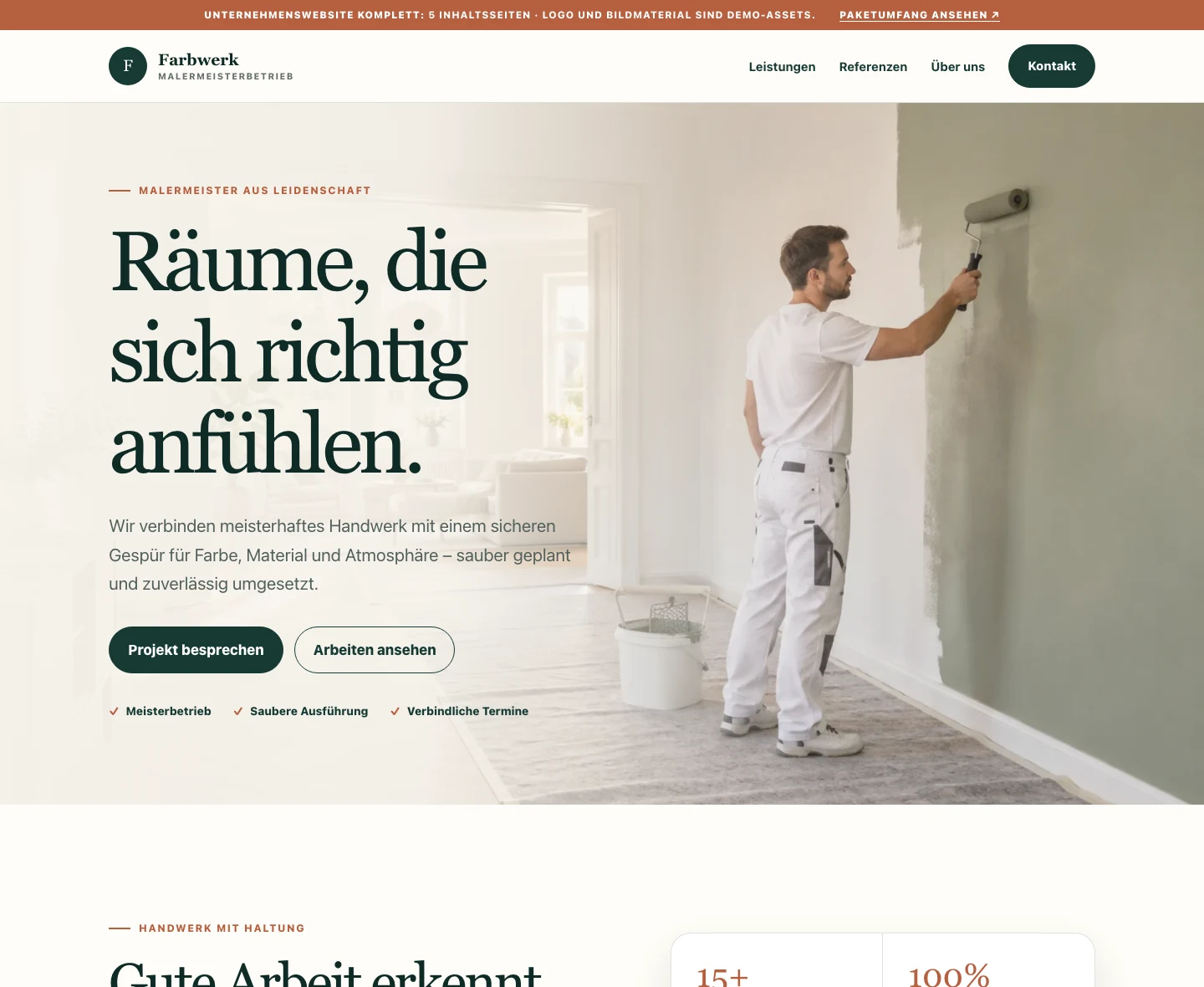 Demo einer Unternehmenswebsite für den fiktiven Malerbetrieb Farbwerk